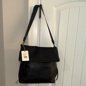 HOBO Black Fold-Over Shoulder Bag with Gold Hardware